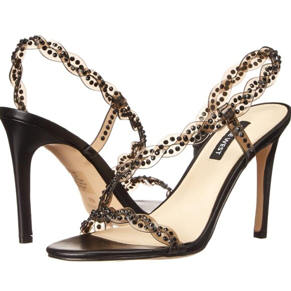 NINE WEST Womens Black Ilusion Round Toe Stiletto Slip On Slingback Sandal 6 M - Picture 1 of 10